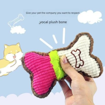 1PC Plush Dog Squeaky Toy Bone Chew Toy for Small Medium Breeds Aggressive Chewers Puppy Teeth Cleaning Fun Play Pet Accessory