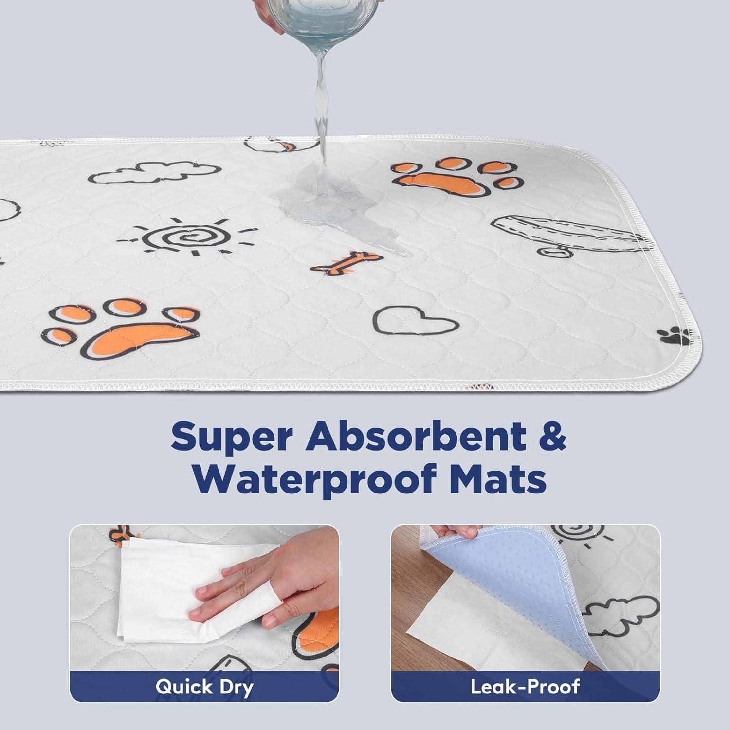 Washable Pee Pads for Dogs, 2 Pack Small 18"X24" Super Absorbent Reusable Puppy Pads Pet Training Pads, 100% Waterproof Non-Slip Puppy Pee Pads Whelping Dog Playpen Crate Potty Pads Puppy Essentials