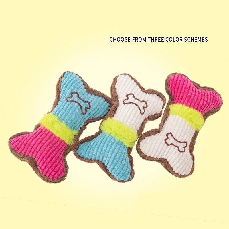 1PC Plush Dog Squeaky Toy Bone Chew Toy for Small Medium Breeds Aggressive Chewers Puppy Teeth Cleaning Fun Play Pet Accessory