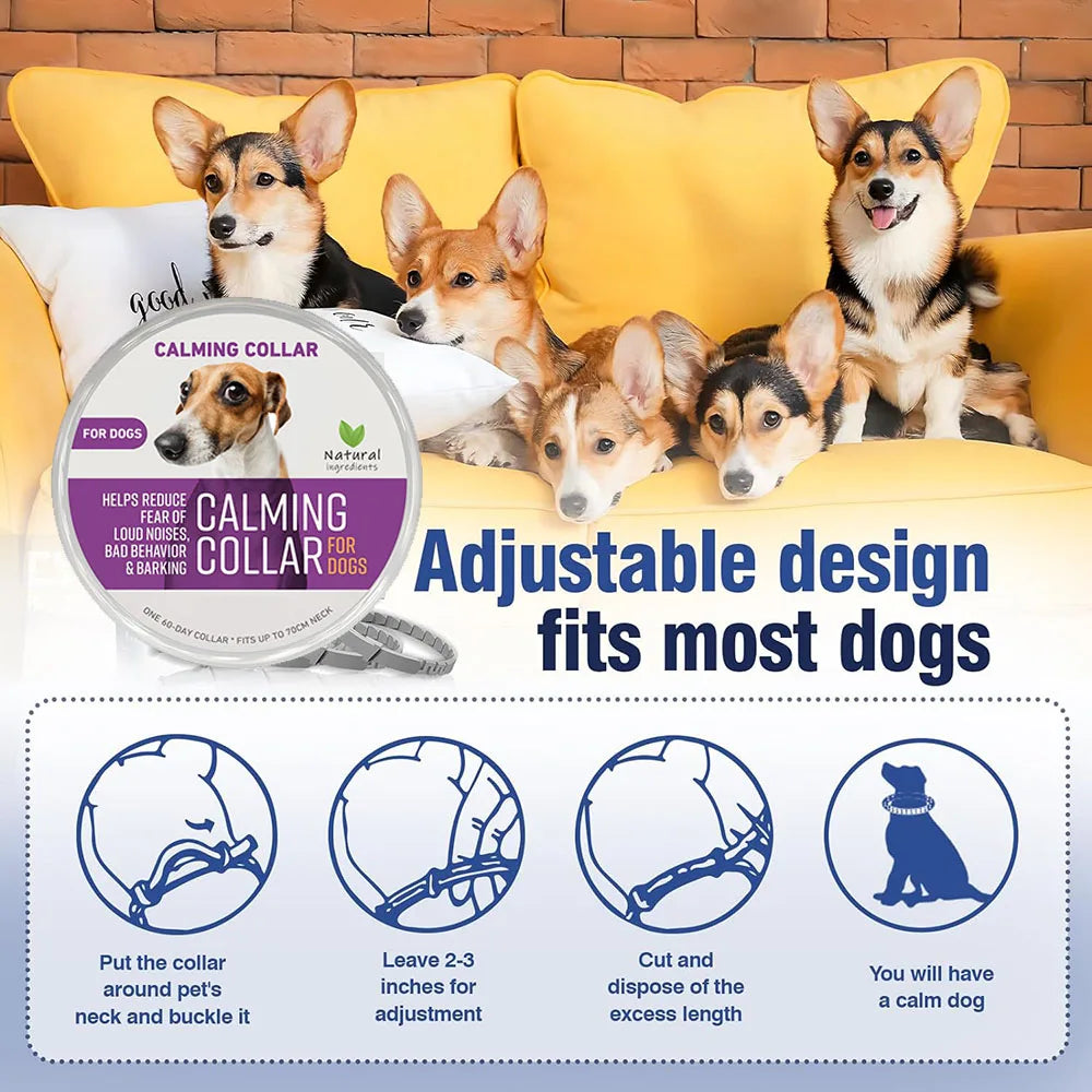 38/70Cm Dog Calming Collar Pet Cat Anxiety Reducing Pheromone Collar for Dogs Releases Pheromones for 60Days Helps Calm for Dogs