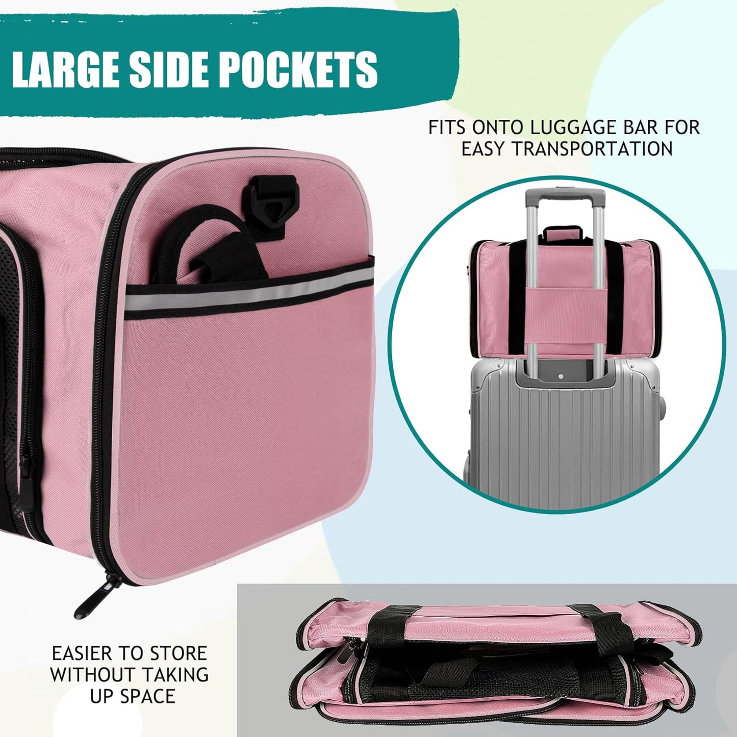 Dog Cat Carrier Pet Carriers for Large Cats Small Dogs Carrier Soft Sided Puppy up to 25Lbs Dog Carrier Portable Foldable Dog Cat Travel Carrier (Large-Pink-20 * 13 * 13)