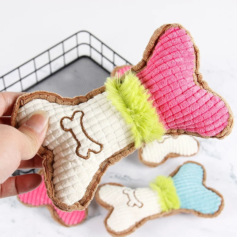 1PC Plush Dog Squeaky Toy Bone Chew Toy for Small Medium Breeds Aggressive Chewers Puppy Teeth Cleaning Fun Play Pet Accessory
