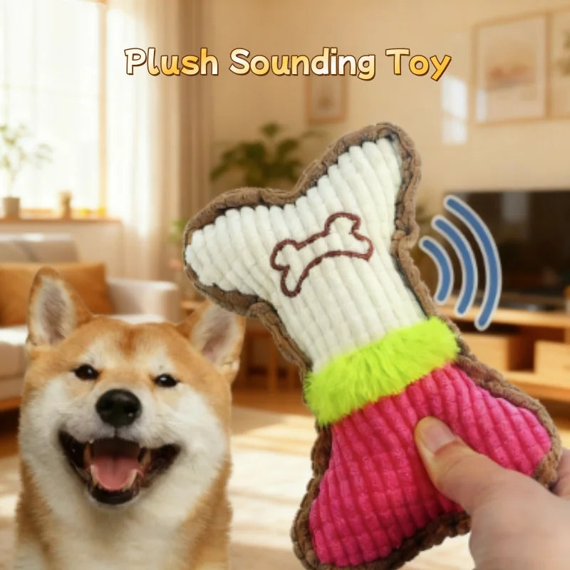 1PC Plush Dog Squeaky Toy Bone Chew Toy for Small Medium Breeds Aggressive Chewers Puppy Teeth Cleaning Fun Play Pet Accessory