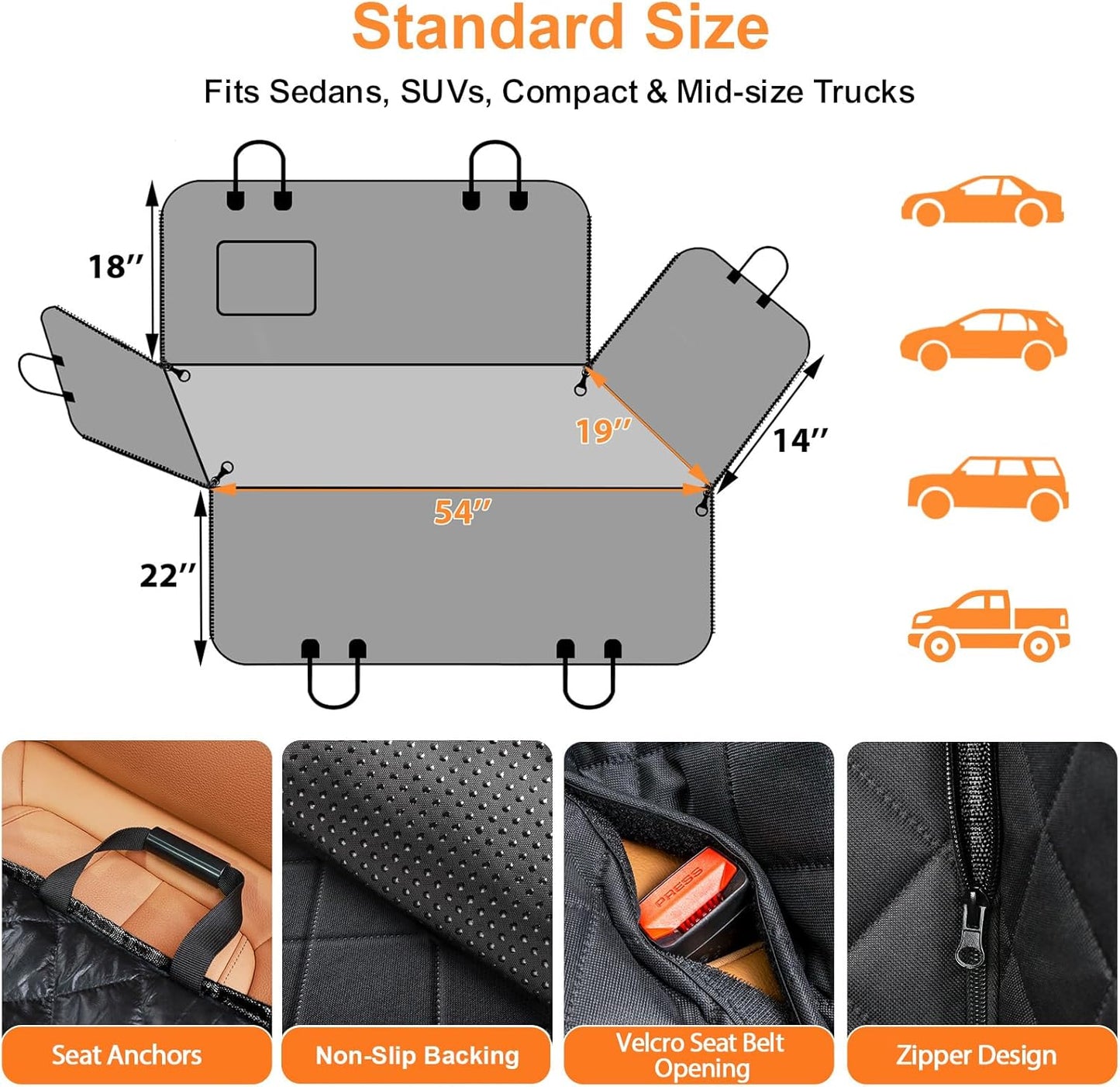 Dog Seat Cover Car Seat Cover for Pets 100%Waterproof Pet Seat Cover Hammock 600D Heavy Duty Scratch Proof Nonslip Durable Soft Pet Back Seat Covers for Cars Trucks and Suvs