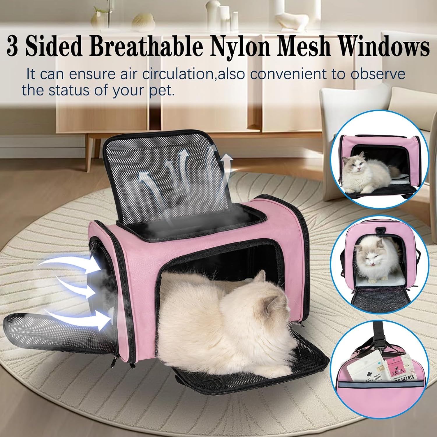 Dog Cat Carrier Pet Carriers for Large Cats Small Dogs Carrier Soft Sided Puppy up to 25Lbs Dog Carrier Portable Foldable Dog Cat Travel Carrier (Large-Pink-20 * 13 * 13)