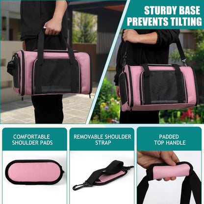 Dog Cat Carrier Pet Carriers for Large Cats Small Dogs Carrier Soft Sided Puppy up to 25Lbs Dog Carrier Portable Foldable Dog Cat Travel Carrier (Large-Pink-20 * 13 * 13)